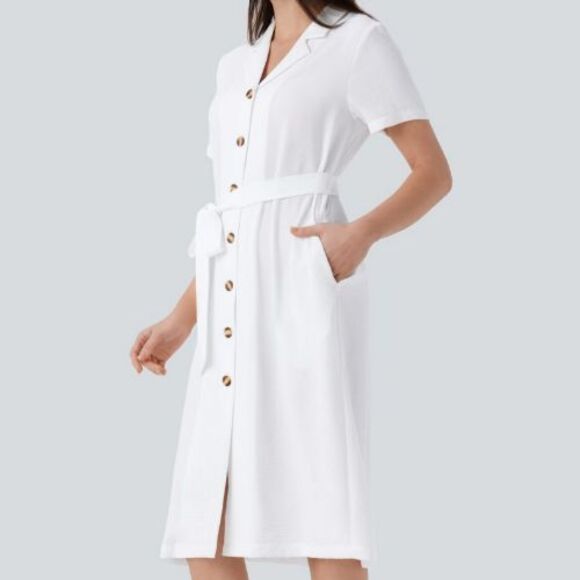 Halara White Button Up Side Pocket Midi Dress Size Large READ READ READ - Picture 3 of 9